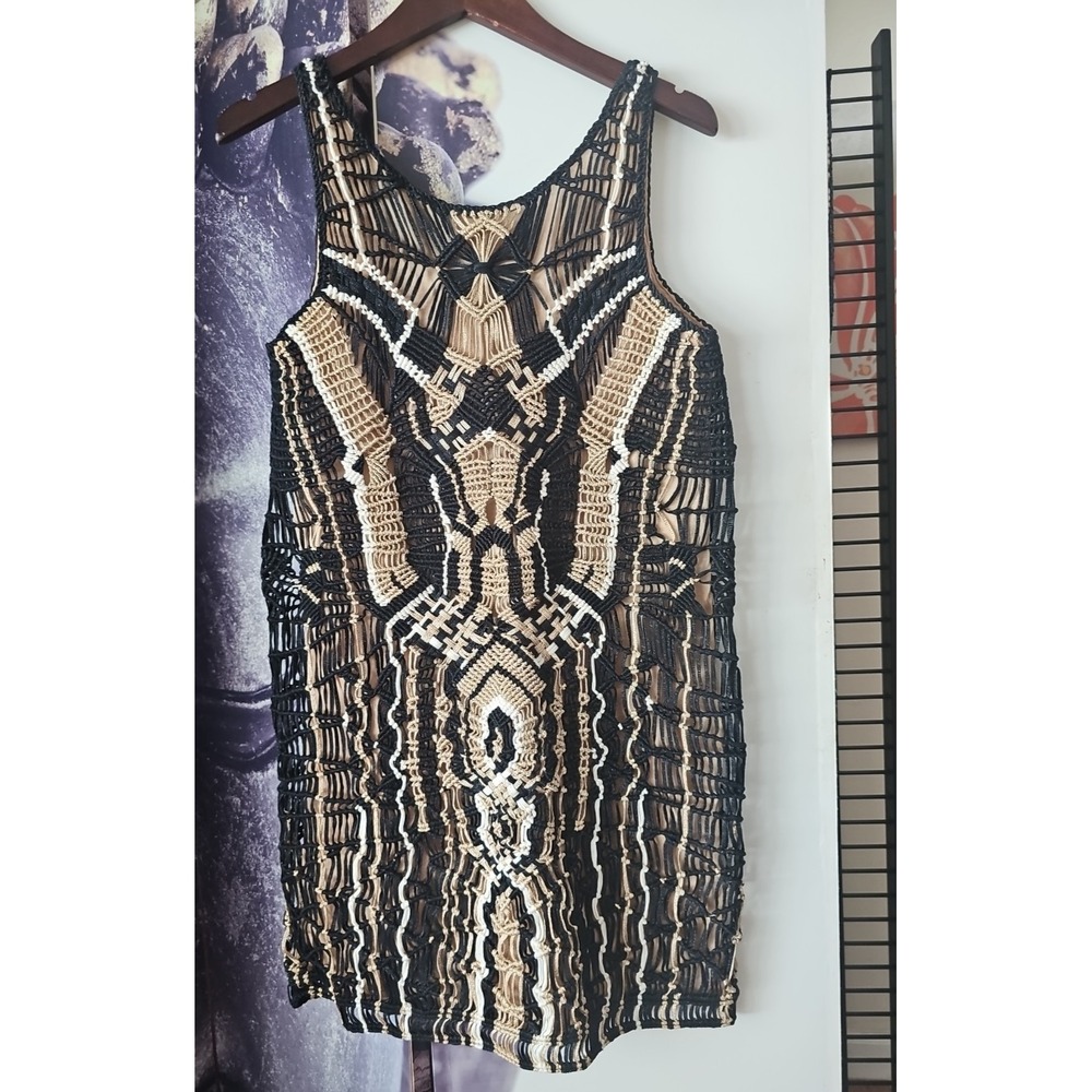 DVF DIANE VON FURSTENBERG Scoop Neck Gold Black Crochet NEAPOLI Dress NWT S JT01